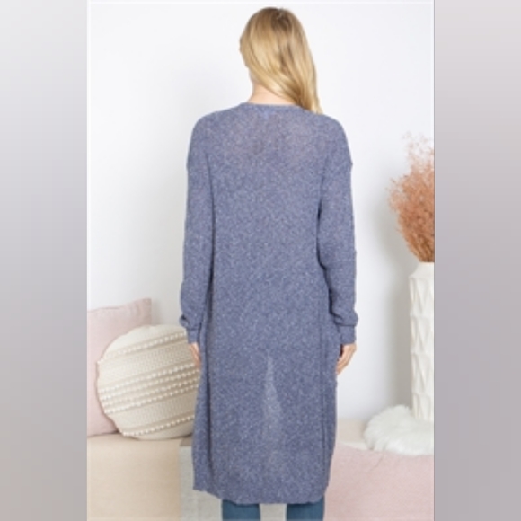 Denim Blue Open Knit Cardigan - Picture 3 of 9